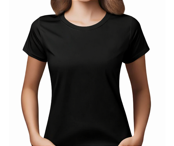 Camisa Baby Look Preta de Poliéster