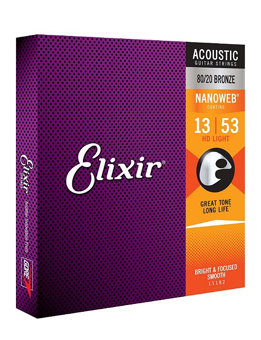 Encordoamento Elixir Violão 013-053 - HD Light - 11182 - 80/20 Bronze Nanoweb