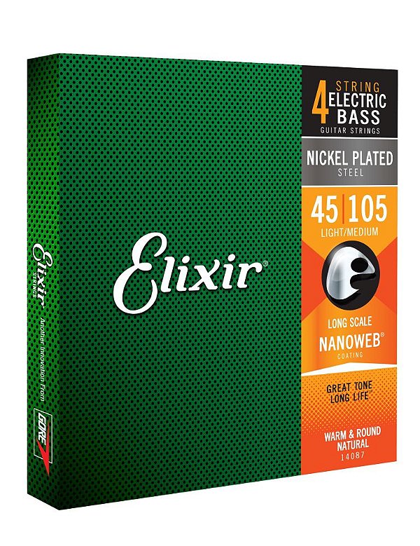 Encordoamento Elixir Baixo 4 Cordas 045-105 Light/Medium 14087 Extra Long Scale Nanoweb