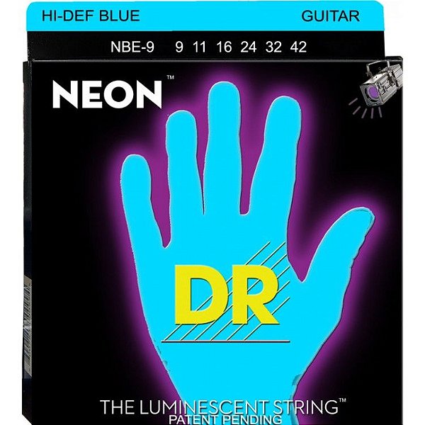 Encordoamento Dr Strings guitarra 6 Cordas (.09-.042) - NBE-9-Hi Def cor azul-The Luminescent String