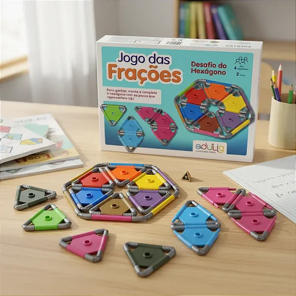 Jogo das Frações Edulig - Desafio do Hexágono | Aprendizado Divertido com 176 Peças