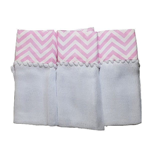 Toalha de Boca 3 Peças Bebe Pano de Boca Menina Chevron Rosa Baby Deluxe