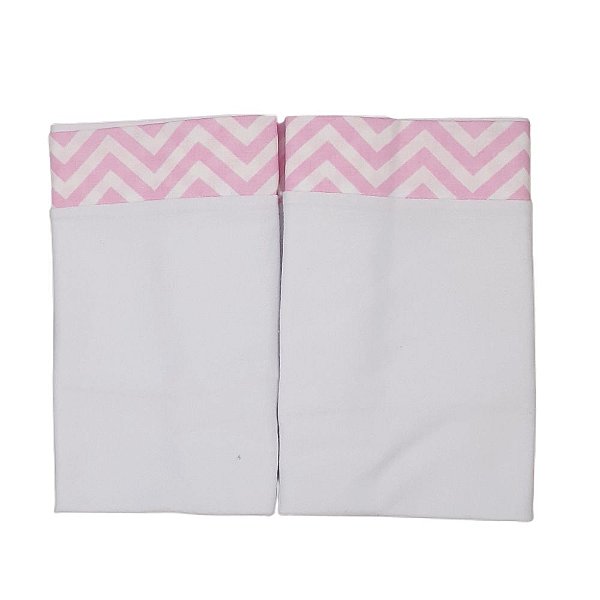 Fronha Travesseiro Bebe Infantil 2 peças Malha Penteada 30x40cm Rosa Chevron