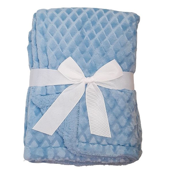 Manta Soft Bebe Cobertor Microfibra Com Sherpa Relevo Azul