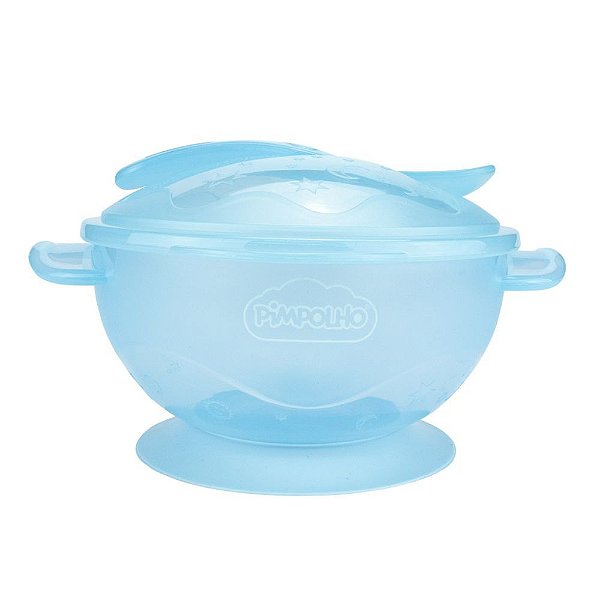 Kit Refeicao Portatil Bowl c/ Ventosa Tigela e Colher Pimpolho Azul