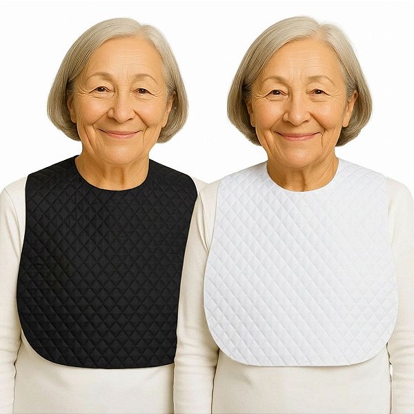 Babador impermeavel Adulto Acamados e Mobilidades Reduzidas Kit 2 babadores Branco e Preto