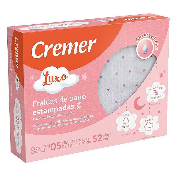 Fralda de Pano Cremer de Luxo Rosa Estampado