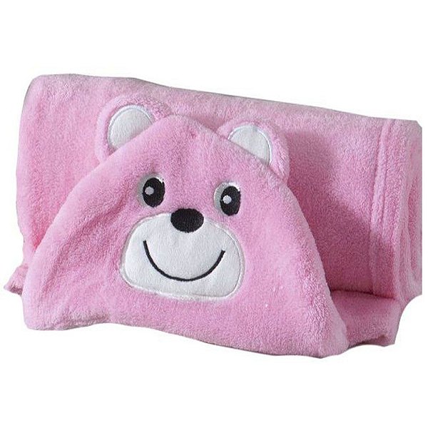 Manta De Bebe Com Capuz Jolitex Ursinho Rosa