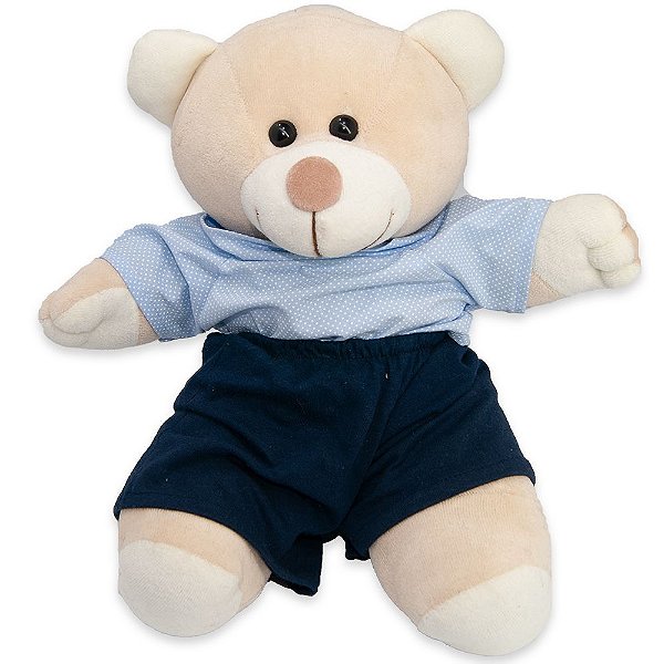 Bicho de Pelúcia JS Confecções 26cm Urso Baby Bege e Azul