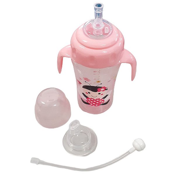 Copo Treinamento 2 em 1 Bico Silicone 330ml Rosa