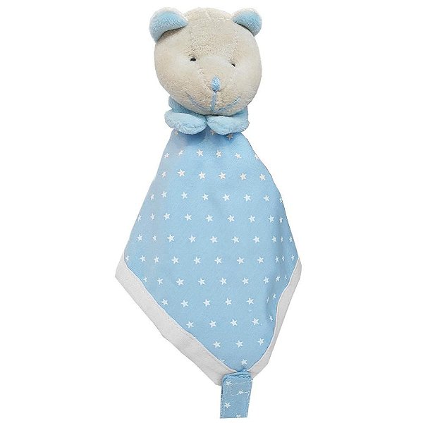 Naninha para Bebes Pelucia Com Prendedor de Chupeta Urso Azul