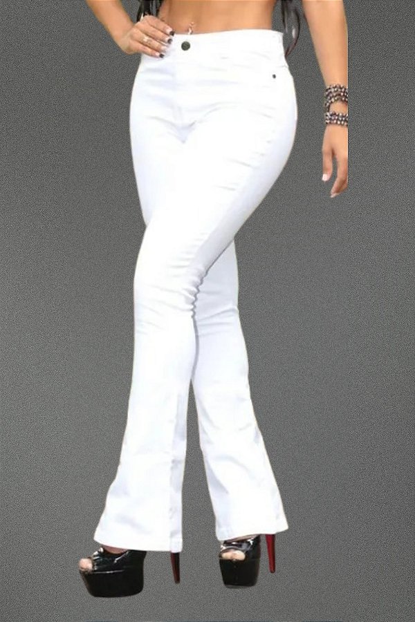 Pack 2 Calças Jeans Feminina Branca Flare Com Lycra [SEM TRANSPARÊNCIA]
