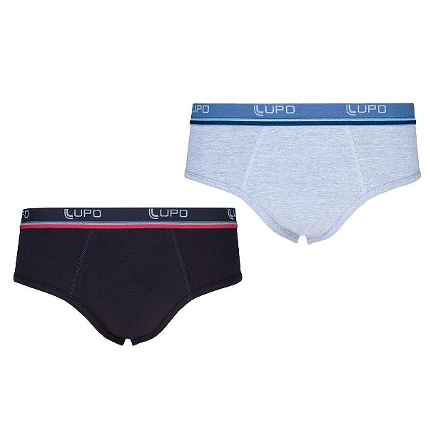 Kit Cueca Slip Algodão - Preto e Cinza - 2 Peças - Lupo