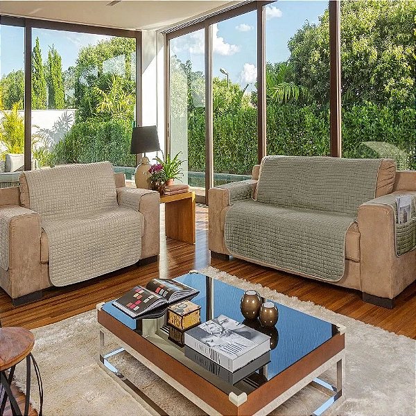 Protetor de Sofá 2 e 3 Lugares Plaza Dupla Face - Bege/Fend - Lavive