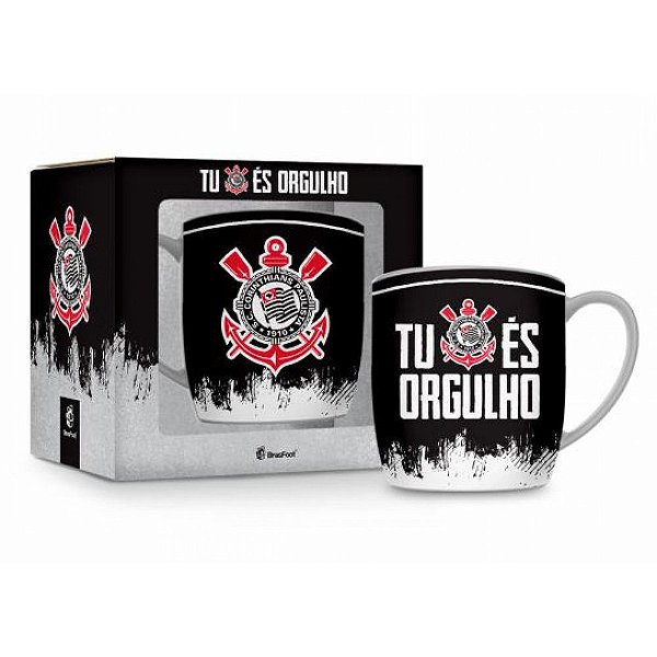 Caneca em Porcelana Urban 360ml - Corinthians - Branca e Preto - BrasFoot
