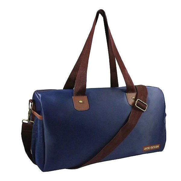 Bolsa de Mão para Viagem - Azul Marinho/Marrom - Jacki Design
