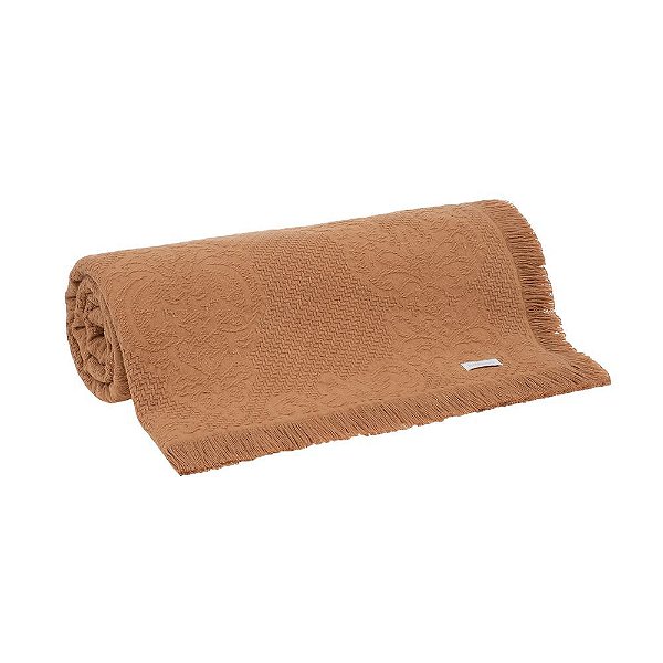 Colcha Medalhão com Franja Marrom Solteiro - Buddmeyer