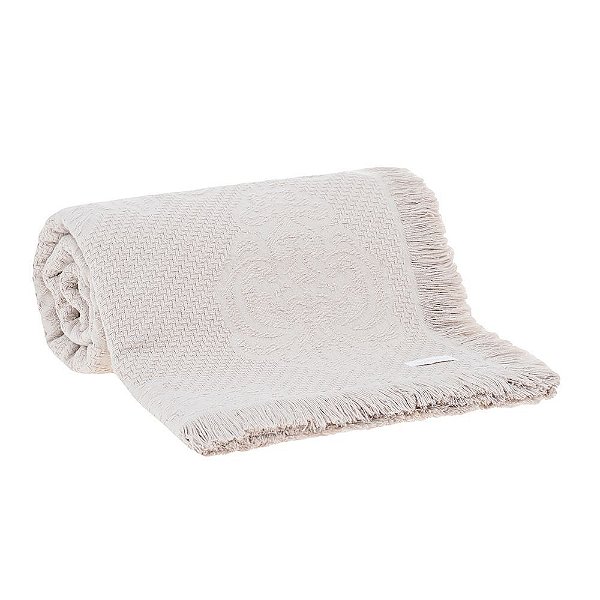 Colcha Medalhão com Franja Bege Solteiro - Buddmeyer