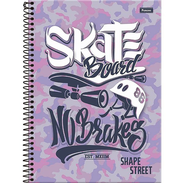 Caderno Shape Street Skate Roxo - 80 Folhas - Foroni