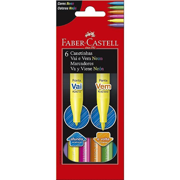 Canetinhas Vai e Vem Neon - 6 Cores - Faber Castell