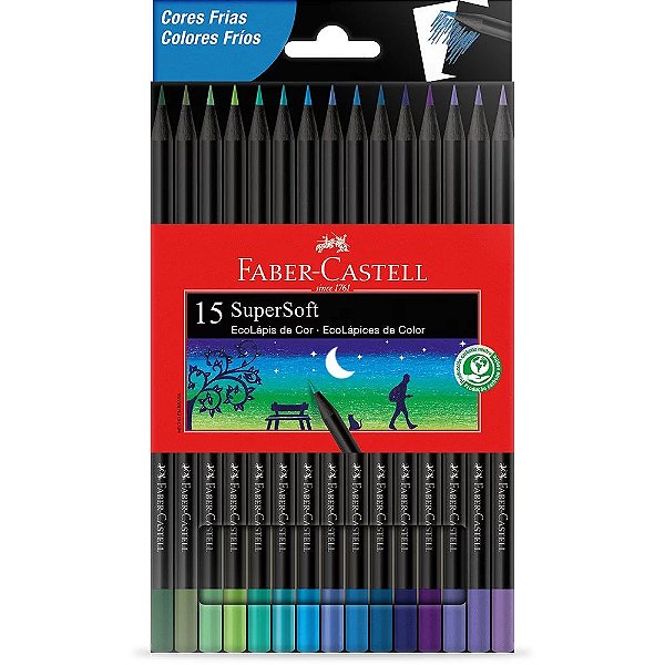 Lápis de Cor SuperSoft Cores Frias - 15 Cores - Faber Castell