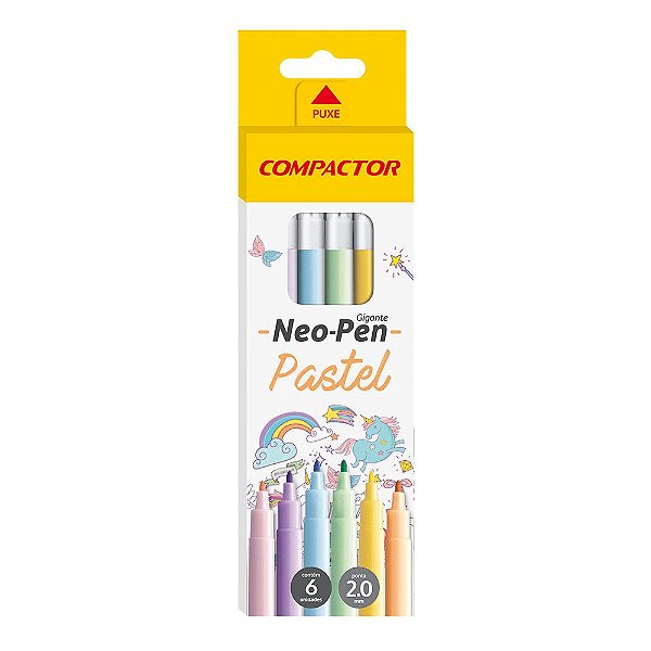 Canetinha Hidrográfica Neo-Pen Pastel Gigante - 6 Cores - Compactor