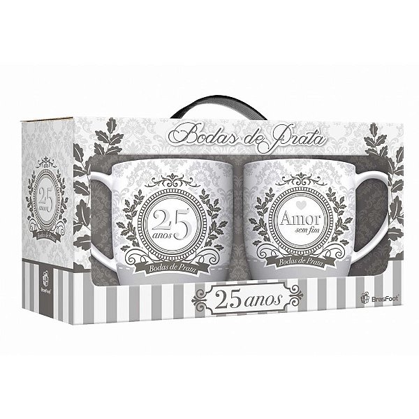 Jogo de Canecas Bodas de Prata 360ml - 2 Peças - Brasfoot