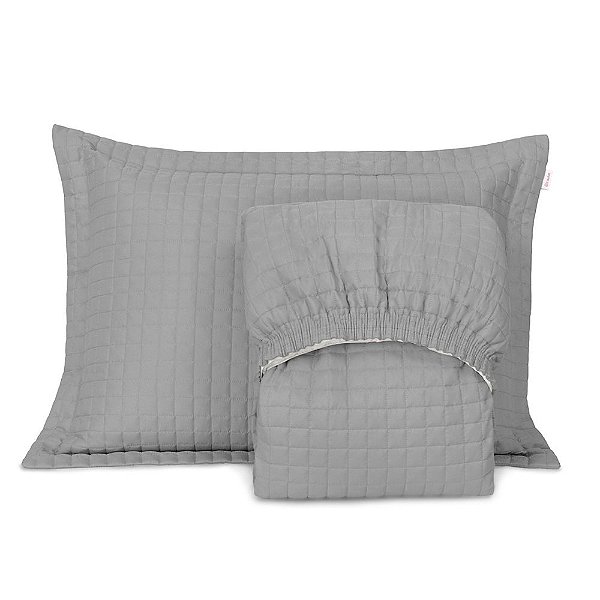 Colcha Com Elástico Plaza Solteiro Gris - 2 peças - Lavive