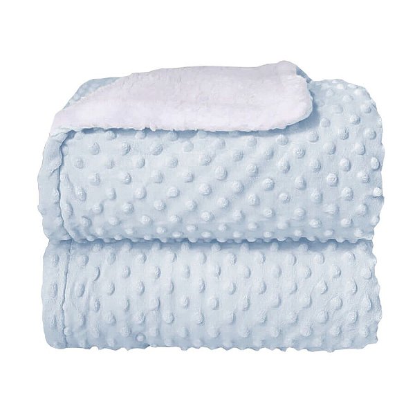 Cobetor Plush com Sherpa Dots - Azul - Laço Bebê