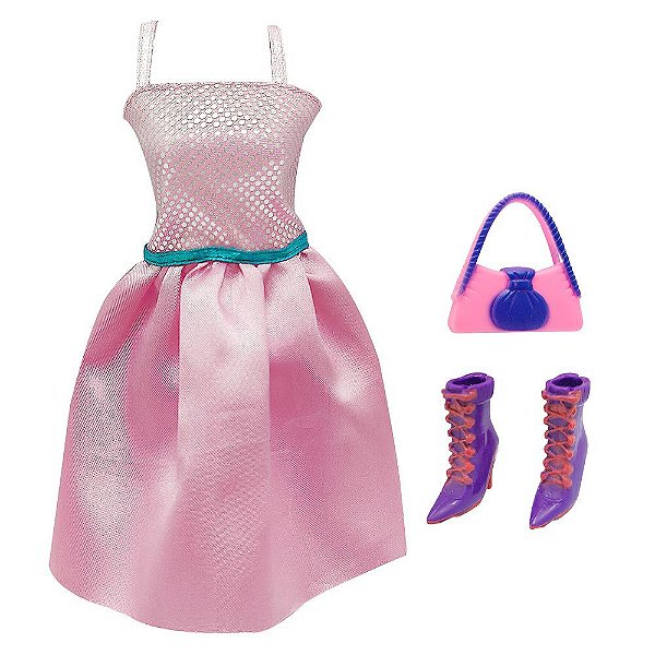 Cartela Roupas e Acessórios Belinda - Vestido Rosa - DM Toys