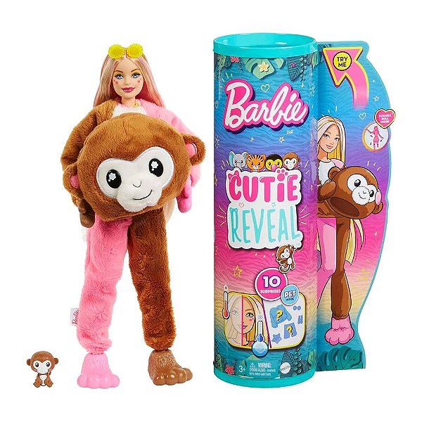 Barbie Cutie Reveal Selva 10 Surpresas - Macaco - Mattel