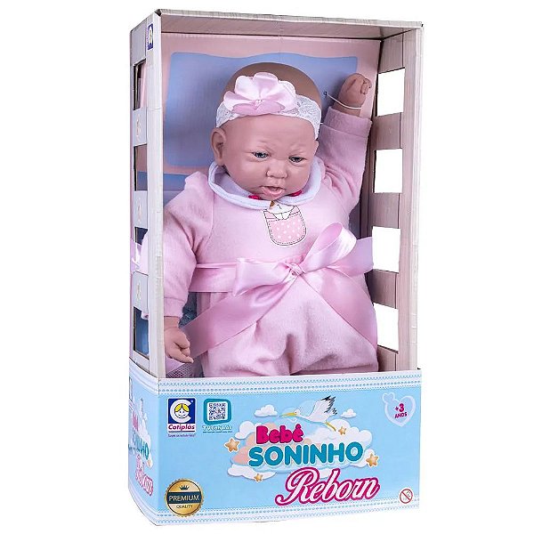 Boneca Bebê Reborn Soninho - Macacão Rosa - Cotiplás