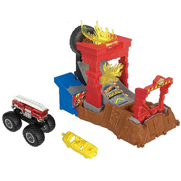 Hot Wheels Pista Monster Trucks - Desafio Acidente de Incêndio - Mattel