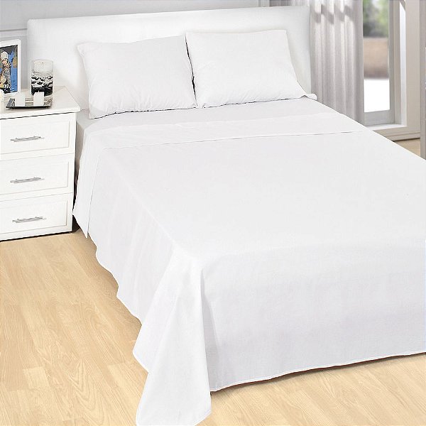 Jogo de Cama Premium Casal Branco - 150 Fios - Estamparia