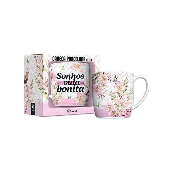 Caneca de Porcelana - 300ml - Sonhos da Vida - Brasfoot