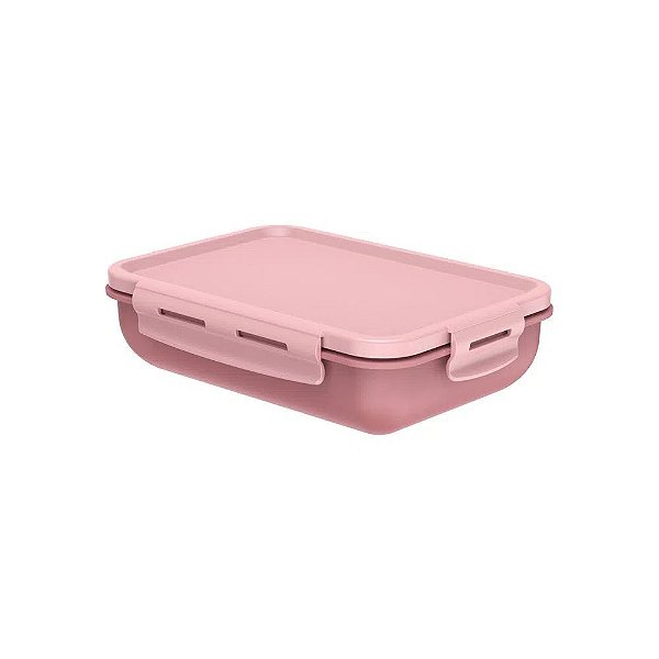 Marmita Hermética Retangular com Divisória - Rosa Quartz - Ou