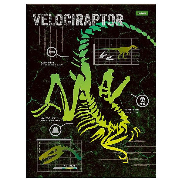 Caderno Sauros Velociraptor - 80 Folhas - Foroni