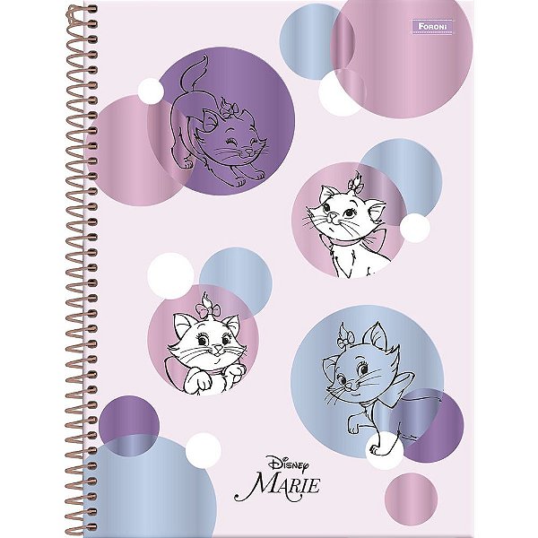 Caderno Disney Marie Metalizado - Rosa - 80 Folhas - Foroni