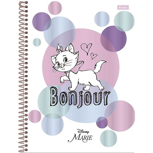 Caderno Disney Marie Metalizado - Bonjour - 80 Folhas - Foroni