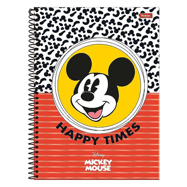 Caderno Universitário Mickey Mouse - Happy Times - 80 Folhas - Foroni