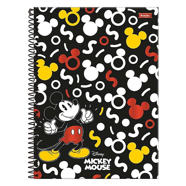 Caderno Universitário Mickey Mouse - Preto - 80 Folhas - Foroni