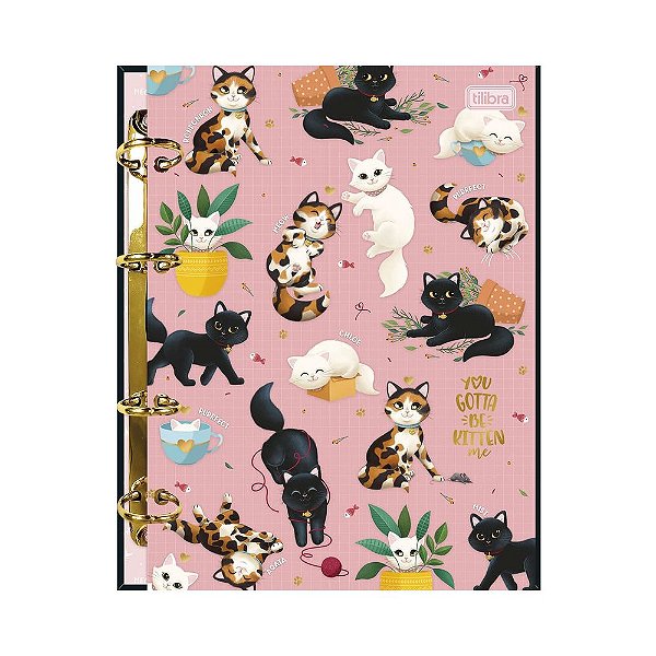 Caderno Argolado Cartonado Colegial - Purrfect Cats - 160 Folhas - Tilibra