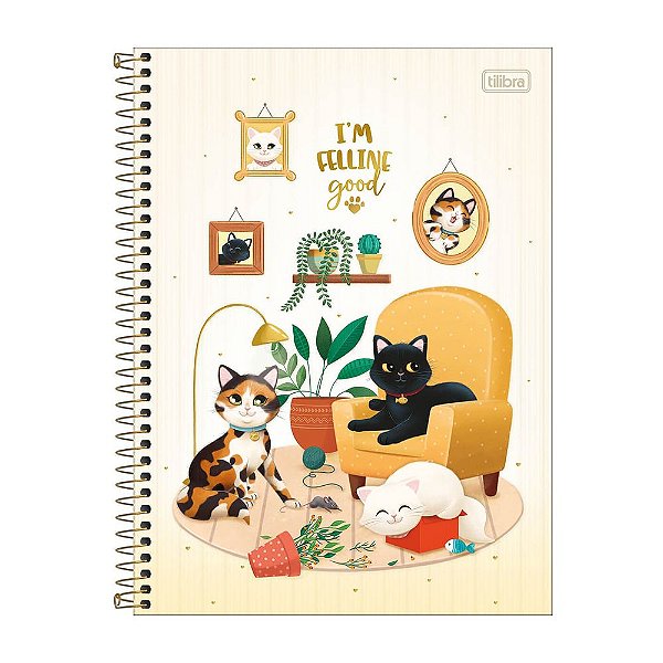 Caderno Purrfect Cats - Amarelo - 160 Folhas - Tilibra