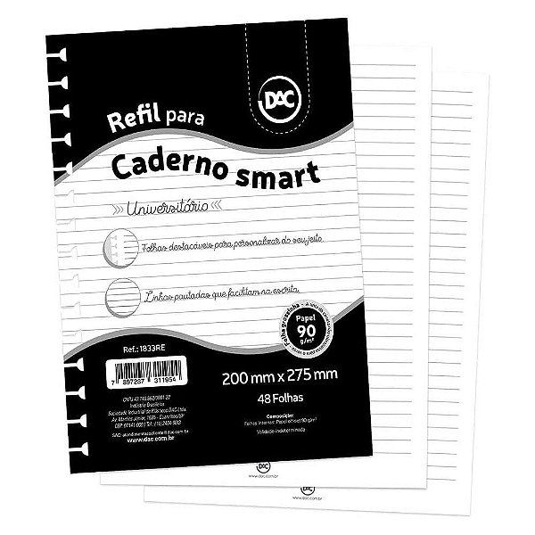 Refil de Folhas para Caderno Smart - Branco - 48 Folhas - Dac