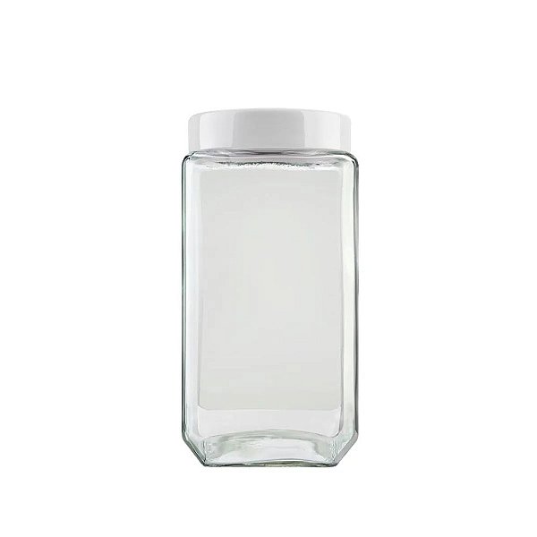 Pote de Vidro Quadrado Color - 2,2L - Tampa Branca - Invicta