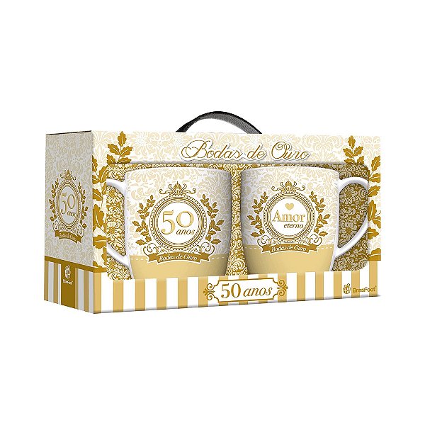 Jogo de Canecas Bodas de Ouro 360ml - 2 Peças - Brasfoot