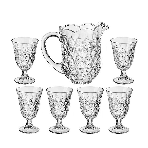 Conjunto Jarra com 6 Taças de Cristal Lile - 7 Peças - Lyor