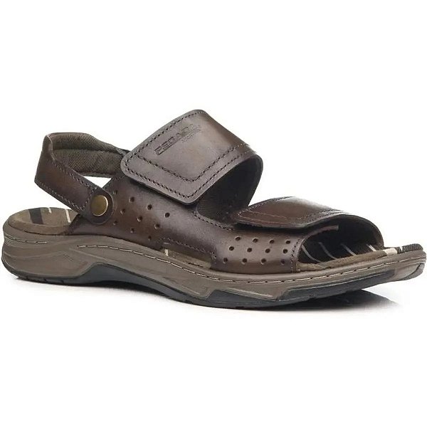 Sandália Masculina em Couro Velcro - Cravo - Pegada