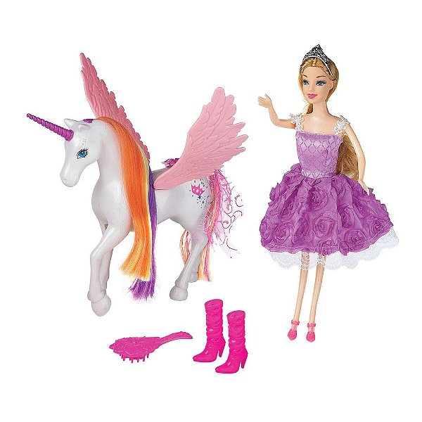 Boneca Lucy Princesa Fashion com Unicórnio - Braskit