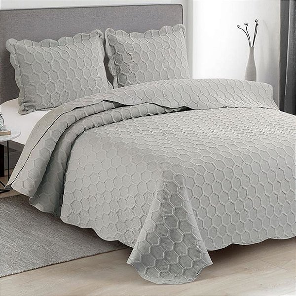 Kit Colcha Ilusion Favo Casal - Concreto - Camesa